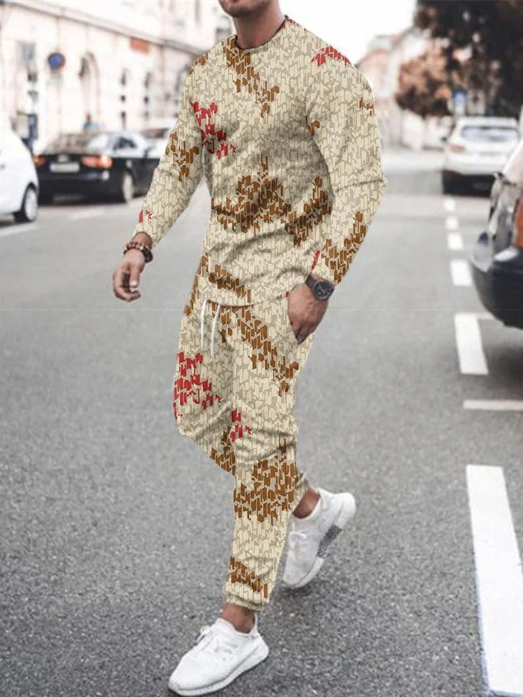 

2022 New Men's Fitness Suit Sports Suit Gentleman Suit T-shirt Suit Long Sleeve 3D Printed Vintage Jacket + Cas