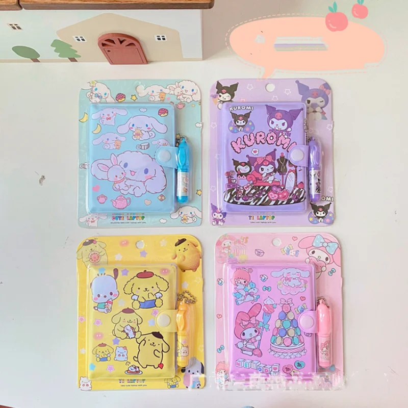Sanrios Anime Mini Notebook Set with Pen Kuromi Cinnamoroll My Melody Portable Hand Account Book Kids School Stationery Gifts