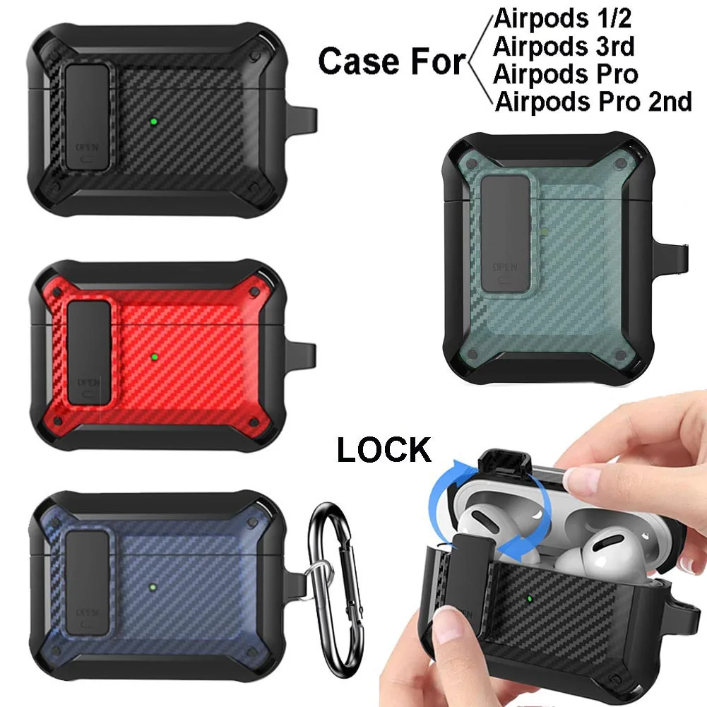 

Carbon Fiber Lock Case For Airpods Pro 2 2nd Airpods 3rd Generation Shockproof Protective Cover For Airpods 1 2nd Pro Cases