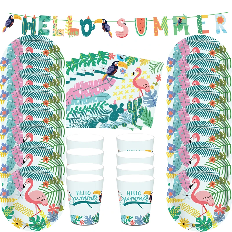 Летний фламинго искусственная одноразовая посуда тарелки чашки баннер