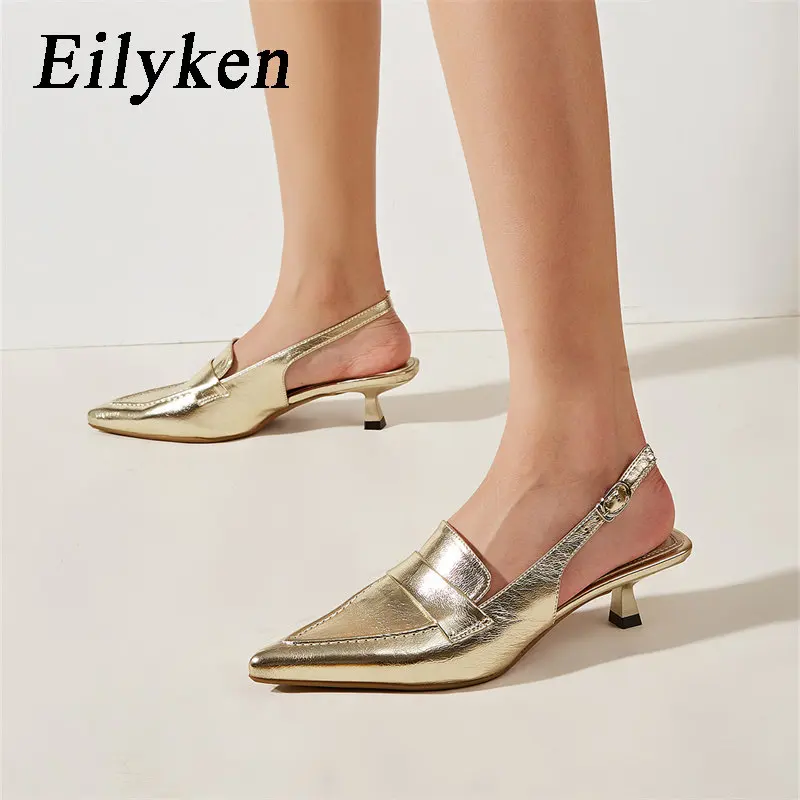 

Eilyken/Брендовые женские туфли-лодочки с острым носком и закрытым ремешком на пятке; Модные повседневные модельные туфли на тонком низком каблуке; Женские туфли без задника