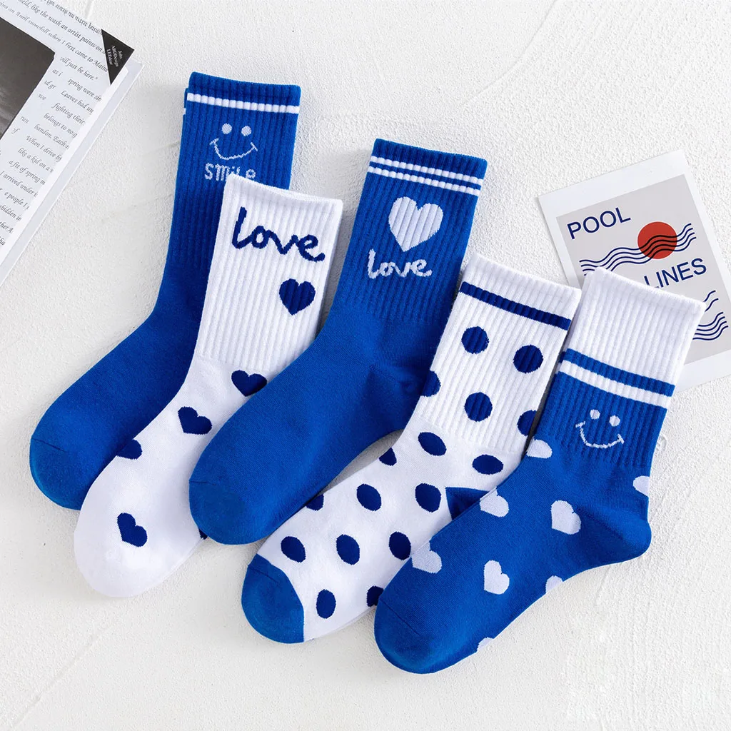 

5 Pairs Socks Set Women's Trend Middle Tube Love Heart Letter Cotton Western Street Personality High Top Happy Socks Lady Girls