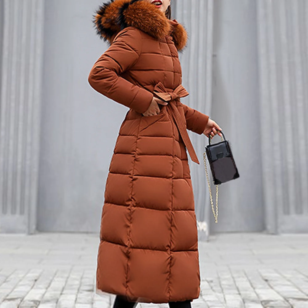 Women Warm X-Long Coats Sashes Parka Oversize 2023 New Fashion Ladies Winter Thick Jacket Down Snow Outwear Jackets Parkas Red