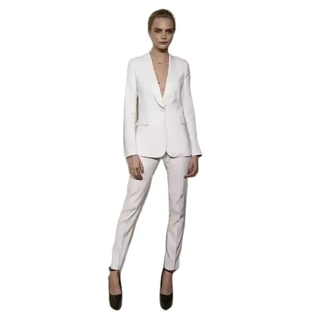 

Shawl Lapel White Women‘s Office Suits Slim Fit Blazer Trousers Solid Color Ladies Long Sleeve+Trousers 2Pcs Jacket Pencil Pants