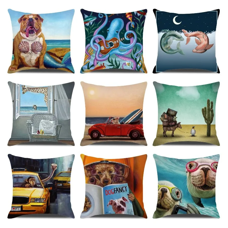 

Funny Animals Printed Pillow Cover 45x45cm Kids Room Decorative Pillow Cases Home Decor Cushion Cover for Sofa Seat Chair Car