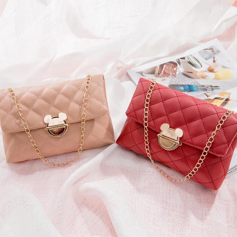 New Mickey Mouse Buckle Square Clutch Women Shopping To Receive Lipstick Bags Diamond Check Baby Girls Fashion Shoulder Bag