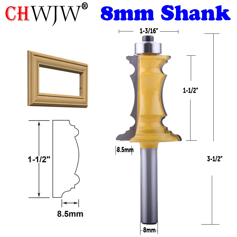 

CHWJW 1pc 8mm Shank 1-1/2 Miter Frame Molding Router Bit Line Knife Door Knife Tenon Cutter For Woodworking Tools