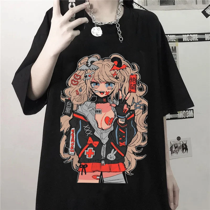 

Harajuku Japan Anime Cartoon T Shirt Women Clothes Gothic Tshirt Streetwear Loose Tops Summer Print T-shirt Black Y2k Clothes
