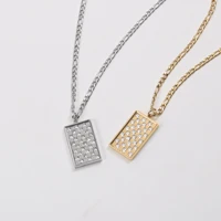 non tarnish high end stainless steel jewelry zirconia pave rectangle pendant necklace for women