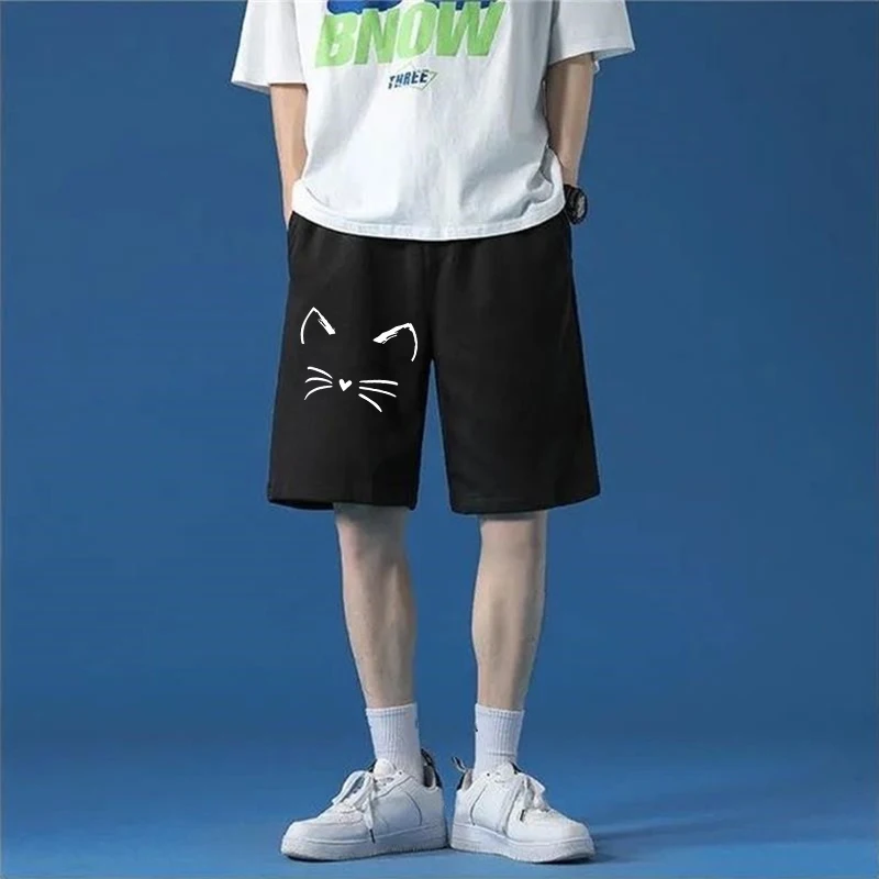 

2023 Summer Men's Casual Shorts Men's Plain Color Anchor Face Printing Shorts Drawstring Shorts Men's Running Shorts