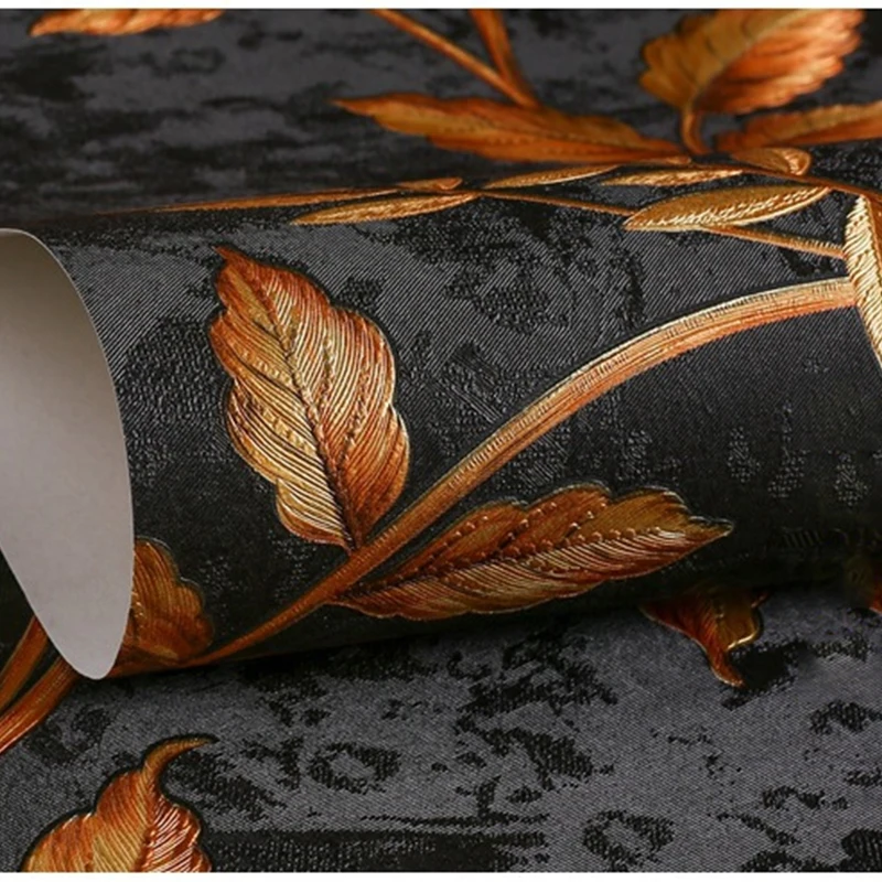 

Gold Black Retro American Pastoral Flower Wallpaper Rolls For Walls Restaurant KTV Bar Home Decor Luxury Embossed Wall Stickers