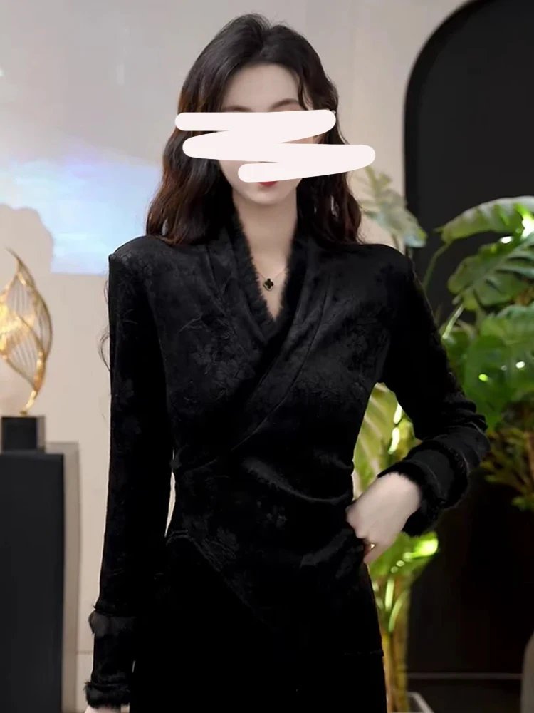 Новые китайские бархатные утолщенные рубашки на флисовой подкладке женские