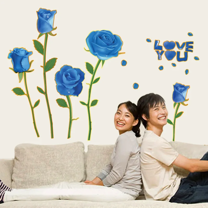 

Blue Rose Wall Decals for Living Room and Bedroom Background Decorative Wall Stickers Self-adhesive Vinyl Wallpapers