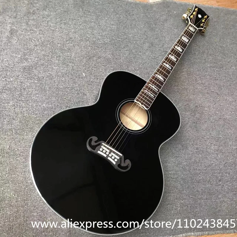 

Custom guitar, solid spruce top, rosewood fingerboard, maple side and back, high-quality Jumbo series black j200 acoustic guitar