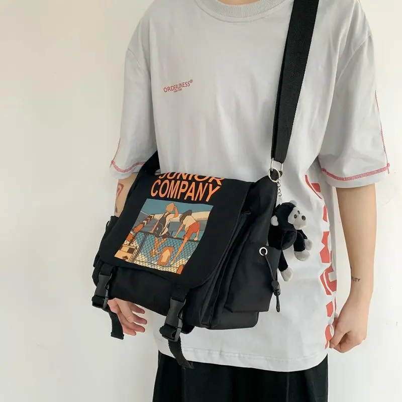 INS Messenger Bag Men Fashion Horizontal Shoulder Bag Outdoor Leisure Messenger Bag Fashion Handbag Nylon Bag Color Contrast Bag