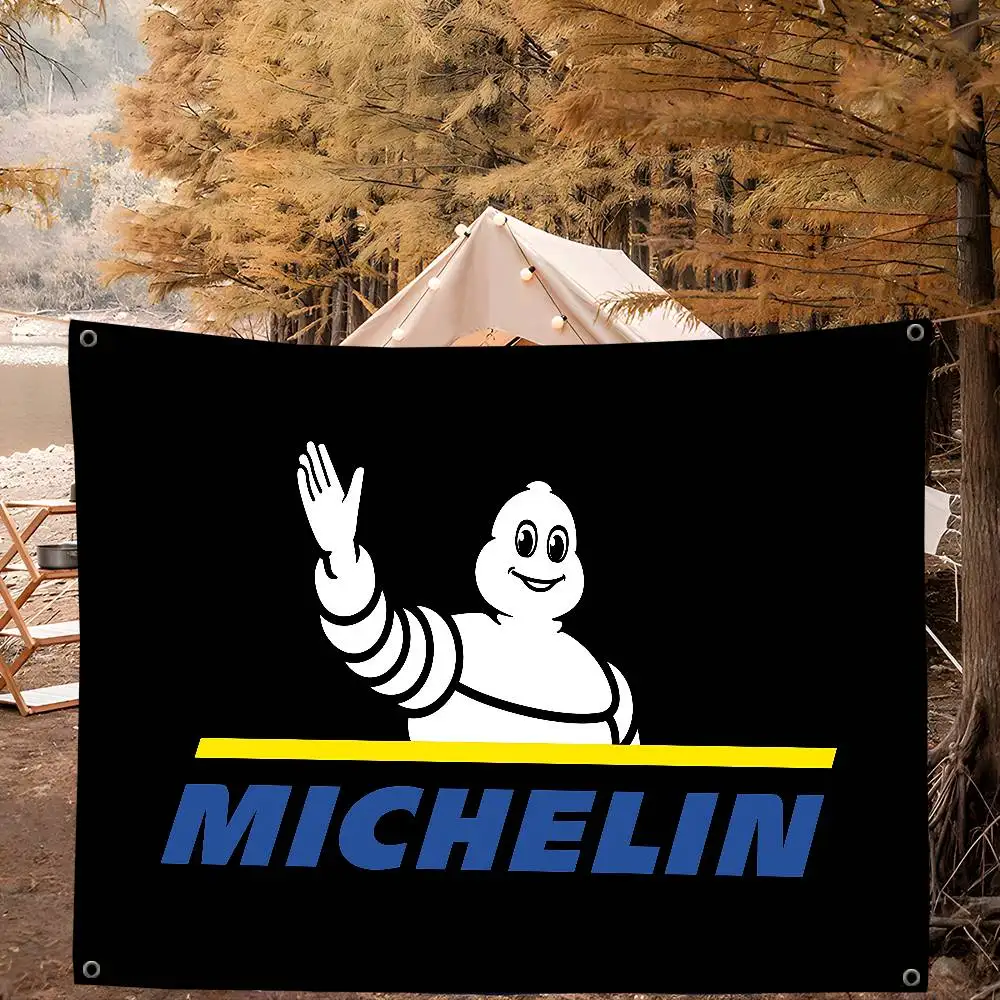 Фото Флаг с логотипом M-Michelins, мультяшный дизайн, научно-фантастический стиль, декор для комнаты, настенный декор, баннер для дома №2