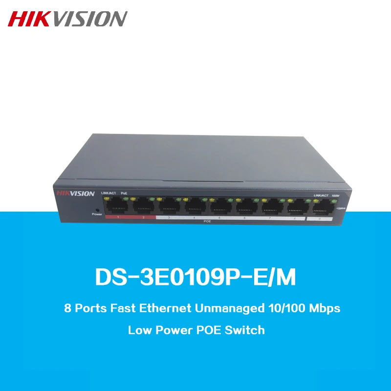 

HIKVISION 8 Ports POE Switch DS-3E0109P-E/M Fast Ethernet Unmanaged 10/100 Mbps Low Power