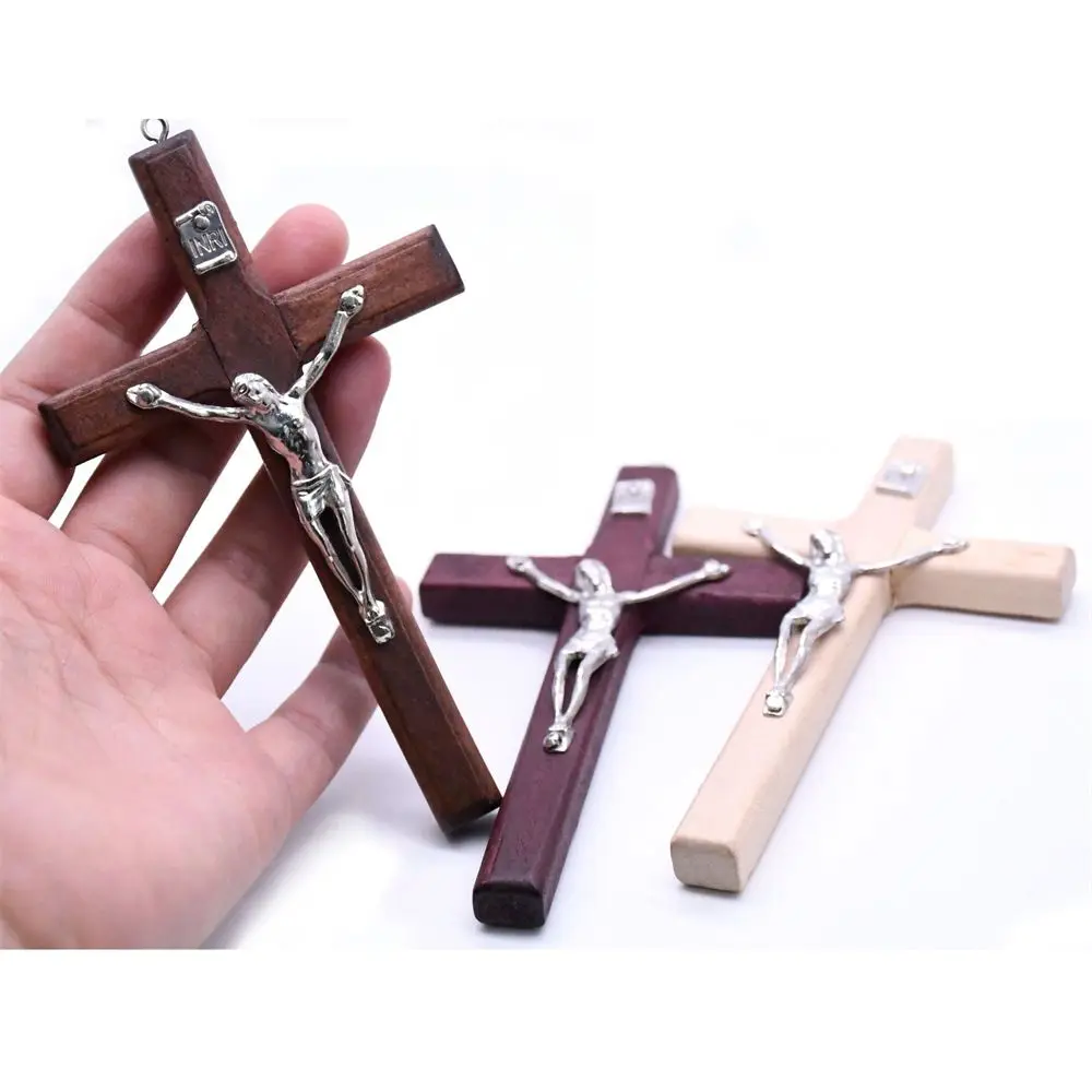 

Wooden Cross Zinc Alloy Jesus Catholic Cross Church Ornaments Wall Mounted Wooden Crosses Christian Memorial Necklace Pendant