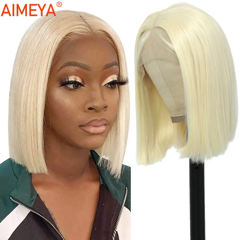 

Synthetic Lace Front Wig Short Blonde Bob Wig T Part hd Transparent Lace Front Wig for Women Natural Highlight Wig Daily Wear 12