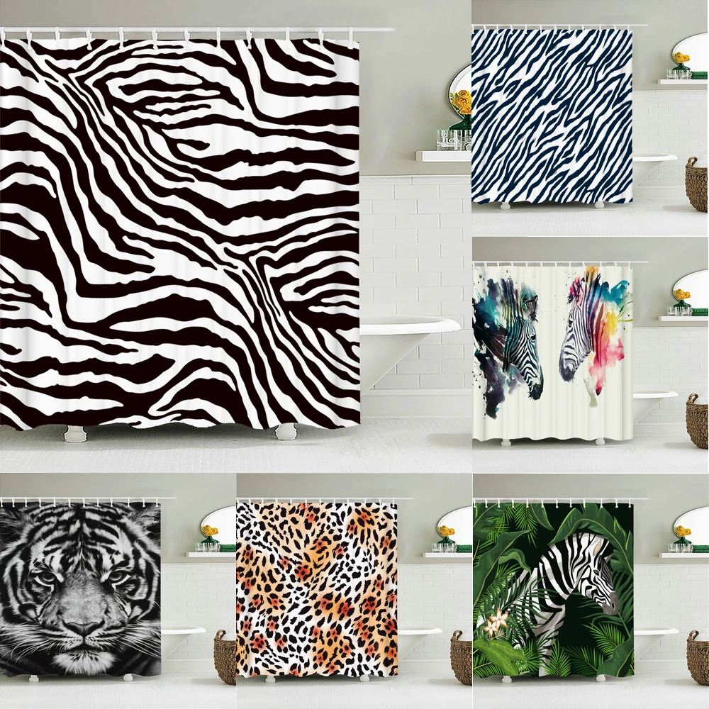 

Cortinas de ducha de Animal cebra con ganchos, impermeables, 3d, decoración de baño, impresión de pantalla lavable, 180x240cm