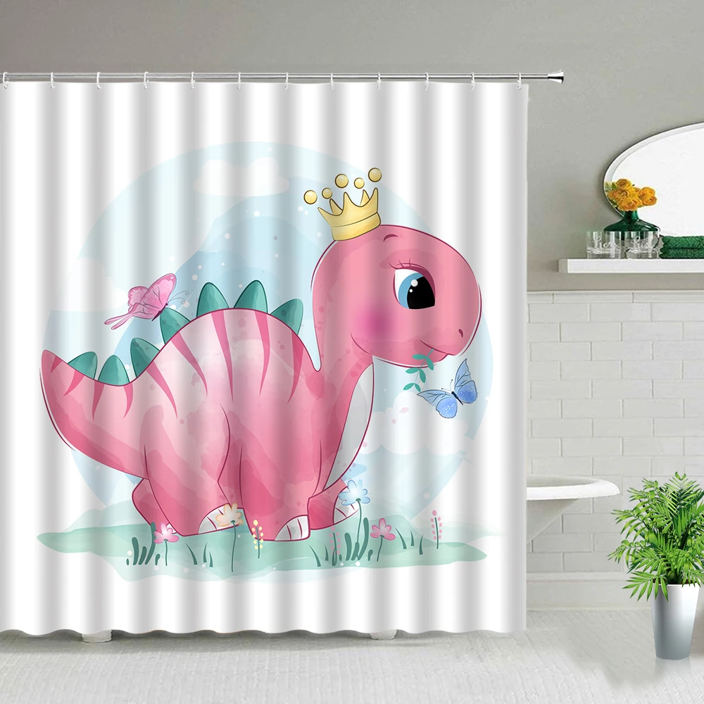 

Креативная занавеска для душа с мультяшным динозавром единорогом розовой девочкой, ветрозащитная занавеска для ванной комнаты, украшение ...