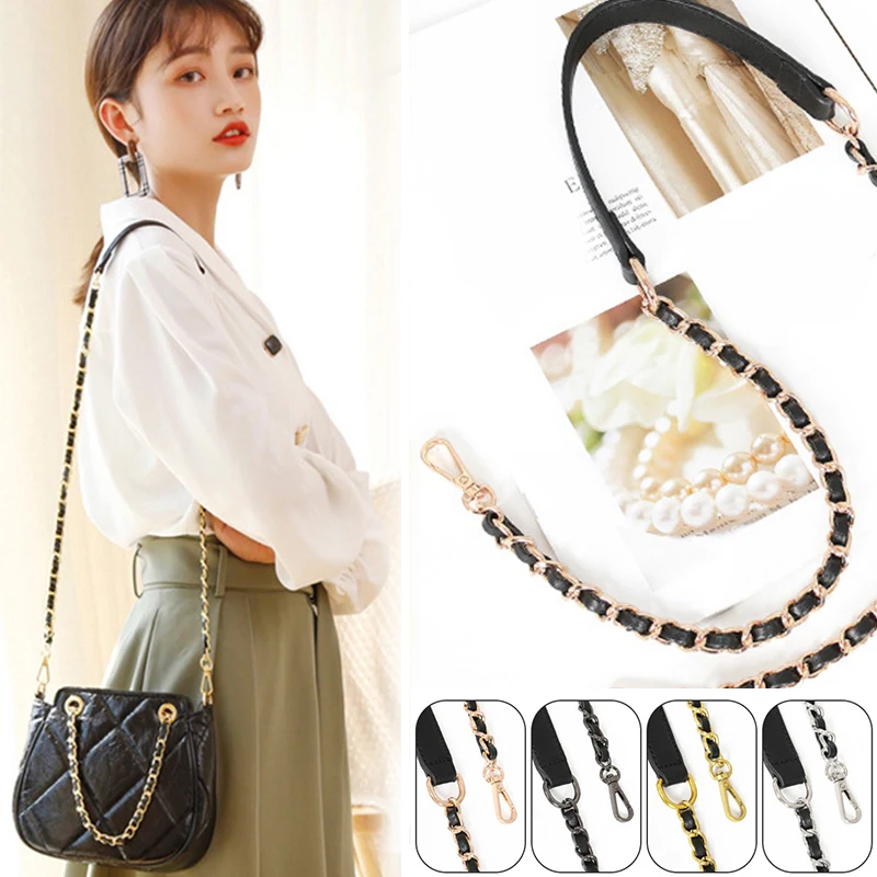 

118cm Black Leather Chain Purse Chain Strap Crossbody Handbag Chains Replacement Shoulder Bag Metal Chain Women Bag Accessory