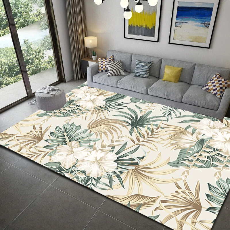 

Tropical Green Leaf Rug Watercolor Painting Rug Mat Living Room Rug Bedroom Bedside Decoration Rug Coffee Table Anti-Slip Mat