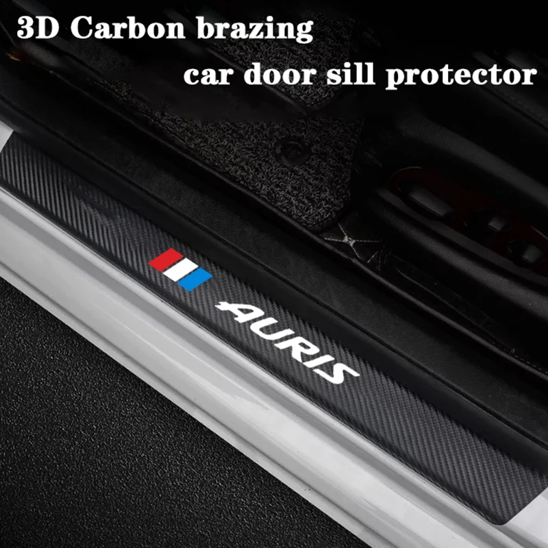 

For auris hybrid 2017 car door cover accessorie 4 pcs car door sill protector carbon fiber vinyl leather stickers