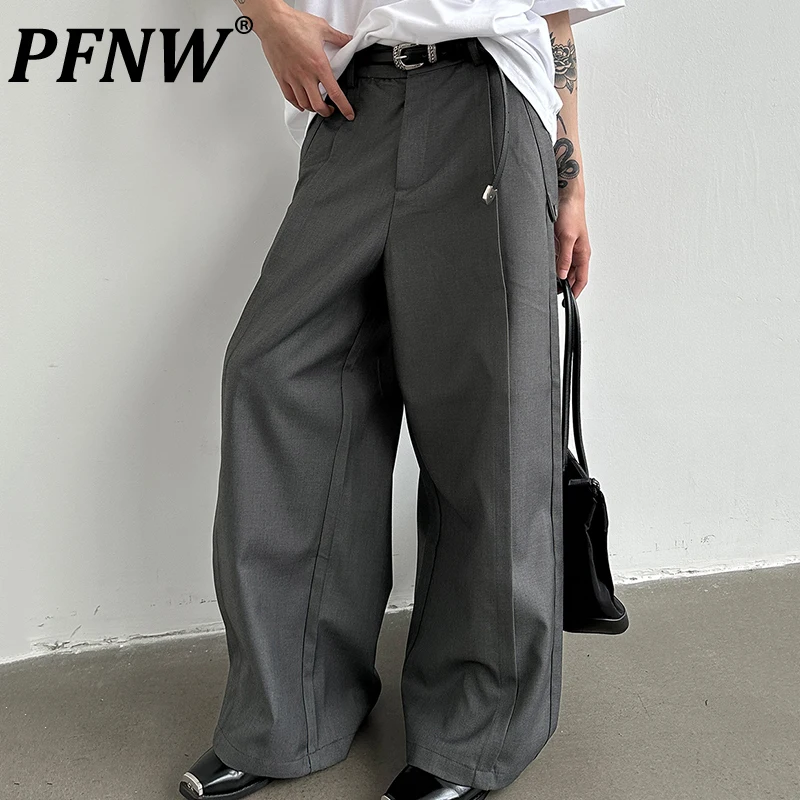 

PFNW Spring Autumn New Men's Suit Pants Fashion Solid Color Pleated Straight Wide Leg Stylish Casual Streetwear Trousers 28A1194