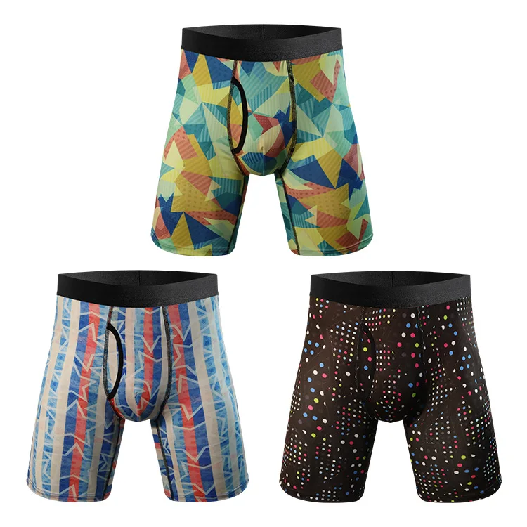Men's underwear digital printing breathable stretch sport big yards comfortable long boxer
