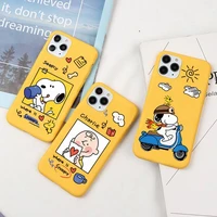 cartoon snoopy and charlie brown phone case for iphone 13 12 11 pro max mini xs 8 7 6 6s plus x se 2020 xr candy yellow silicone