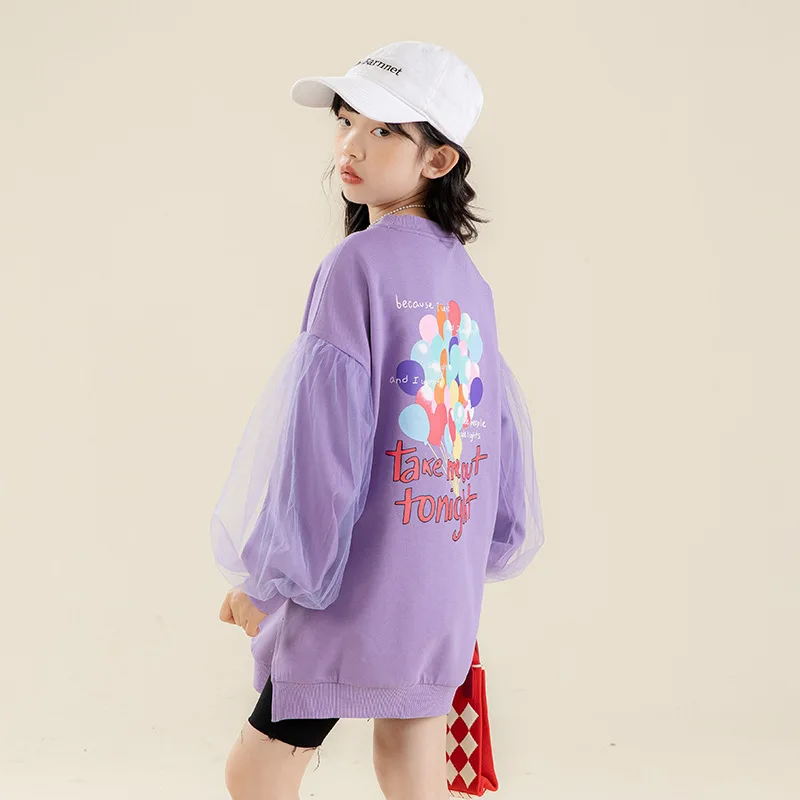 

Sweatshirt For Girl Teens Print Long Tops Purple Black 2023 Korean Kids Spring Clothes 8 10 12 years old