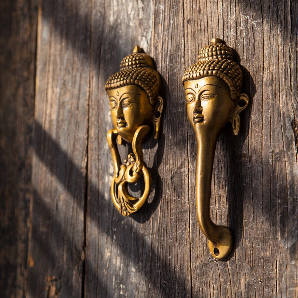 

Handmade pure copper door handle Buddha head Chinese indoor door handle