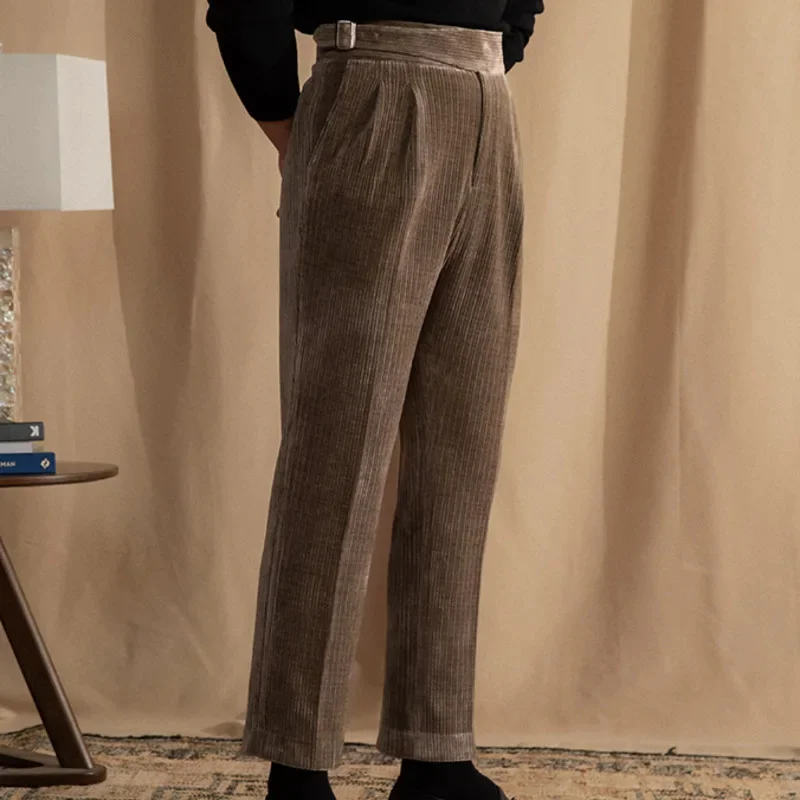 Вельветовые офисные Теплые повседневные брюки с высокой талией итальянские