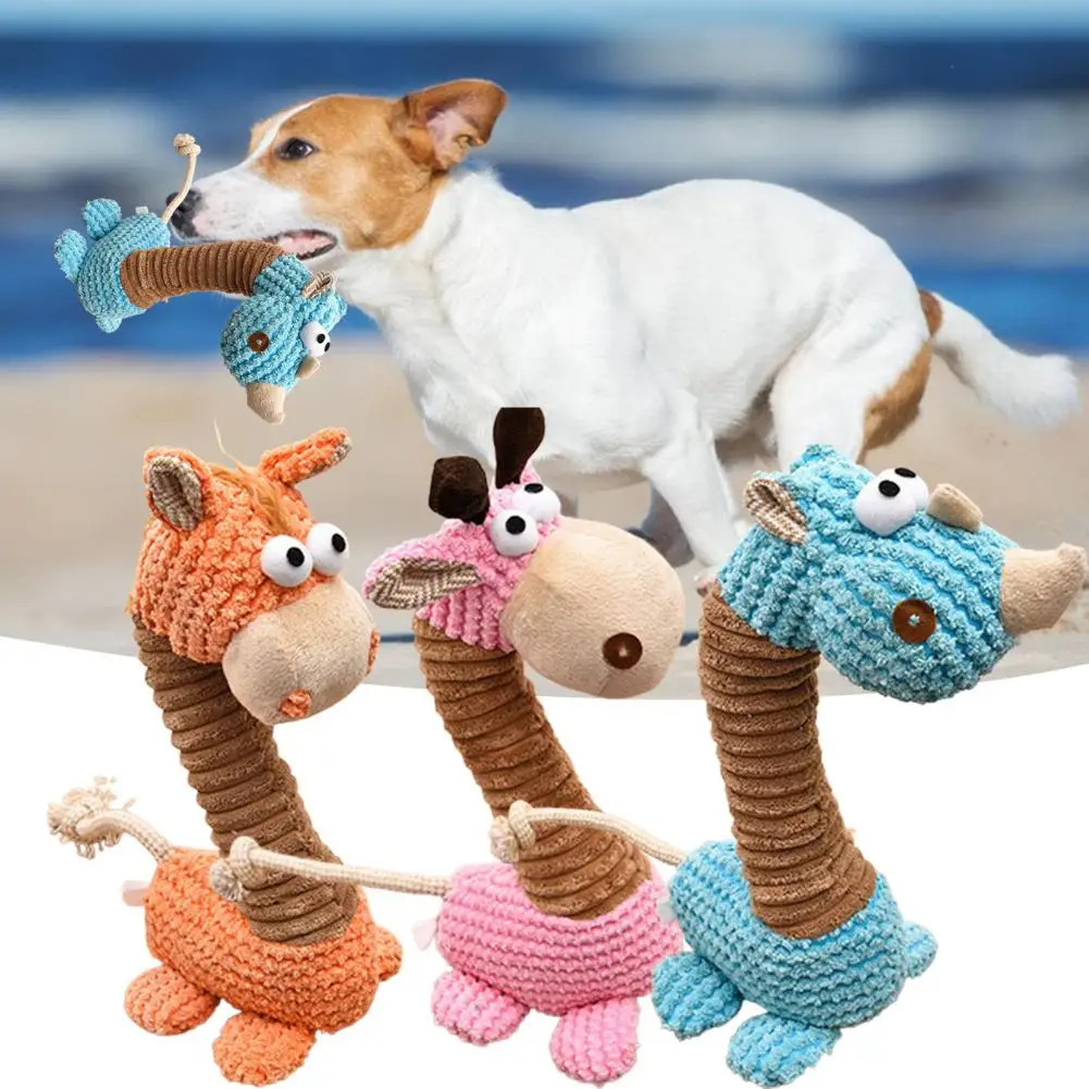 

Игрушка для жевания домашних животных Интерактивная мультяшная Жираф Форма Собака пищалка игрушка мягкая устойчивая к укусам плюшевая игрушка товары для домашних животных