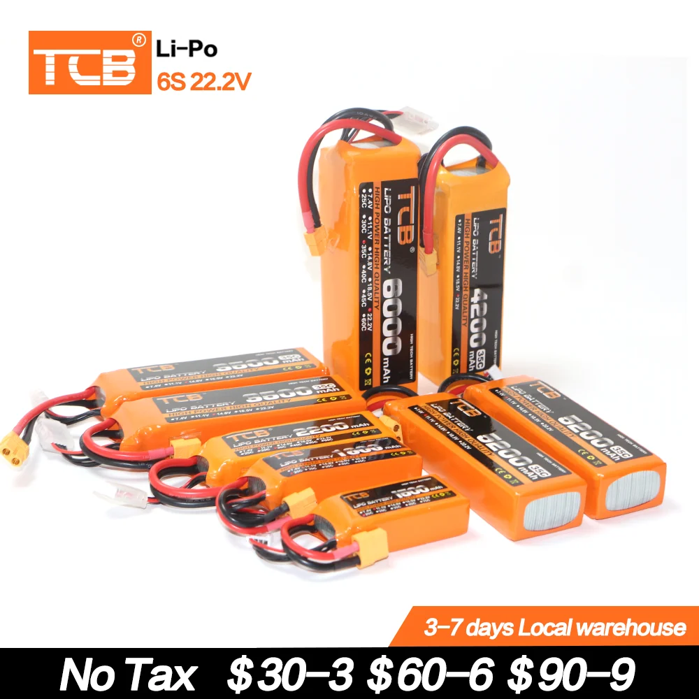 Литий-полимерный аккумулятор TCB 6S 22,2 в 1500 2200 2800 3300 3800 4200 5000 6000 мАч 30/40/60C для радиоуправляемых летательных аппаратов, вертолетов, дронов