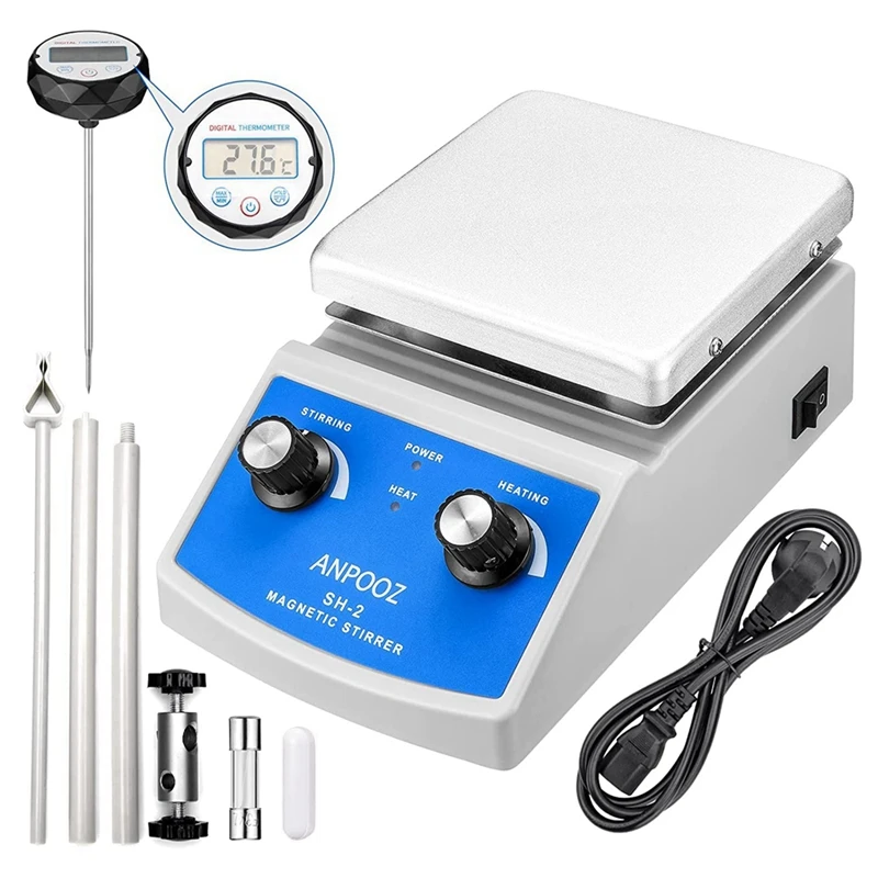 Top Deals Magnetic Stirrer Hot Plate With Thermometer,2000ML Mixing Capacity Magnetic Hotplate Stirrer With Stir Bar Stand US Pl