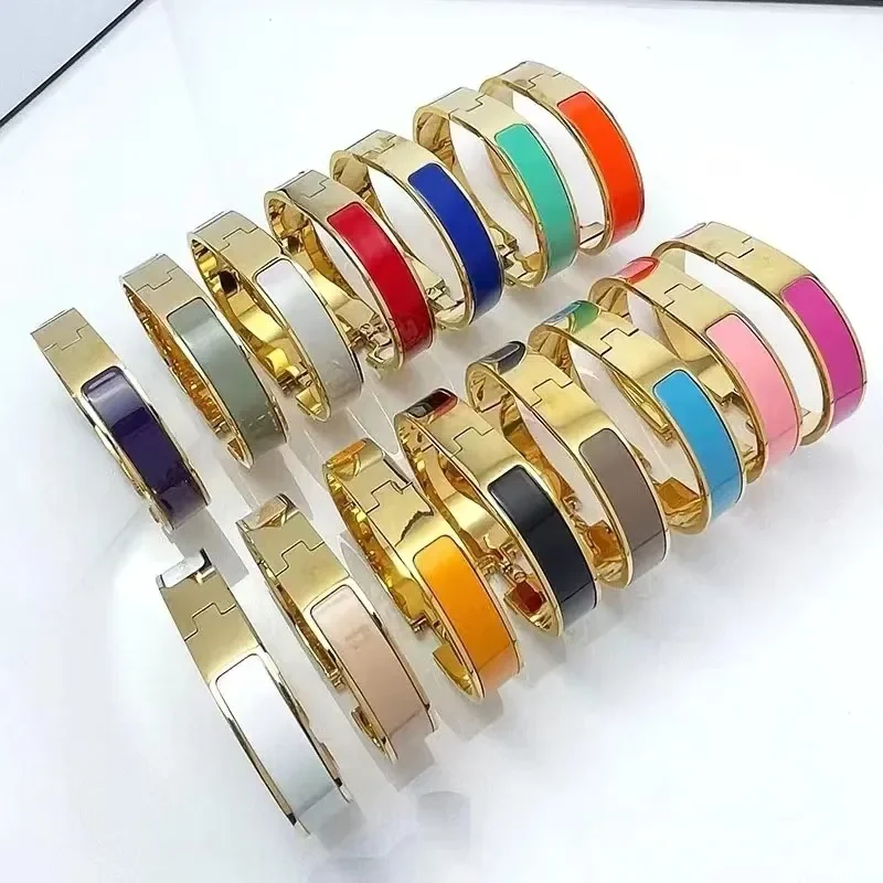

Luxury Designer Jewelry 1:1 Bracelet Stainless Steel Gold Colorful Party Couple Gift Cuff Women Men High Quality 12mm Bangles