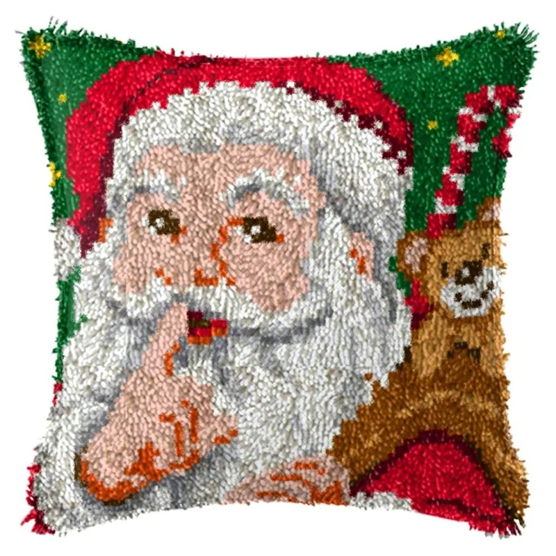 

Latch Hook Kits for DIY Throw Pillow Cover,Needlework Cushion Cover Hand Craft Crochet Santa Claus 16.5Inch Christmas