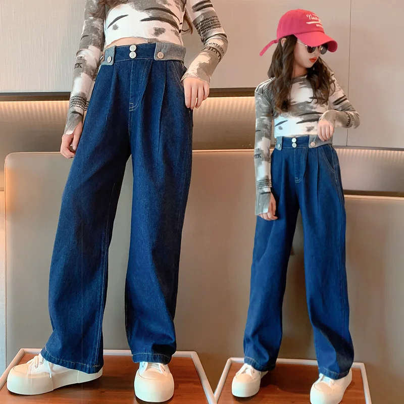 

Женские джинсы с широкими штанинами, модные джинсовые брюки для подростков, Одежда большого размера для молодых студентов, брюки для подрос...