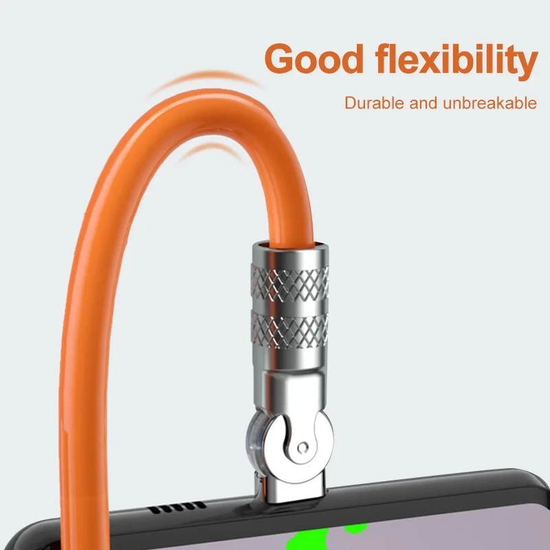 USB C Cable 120W Type-C Super Fast Charging Cable 180 Degree Rotating Elbow Zinc Alloy Game Data Cable for Samsung Huawei Xiaomi