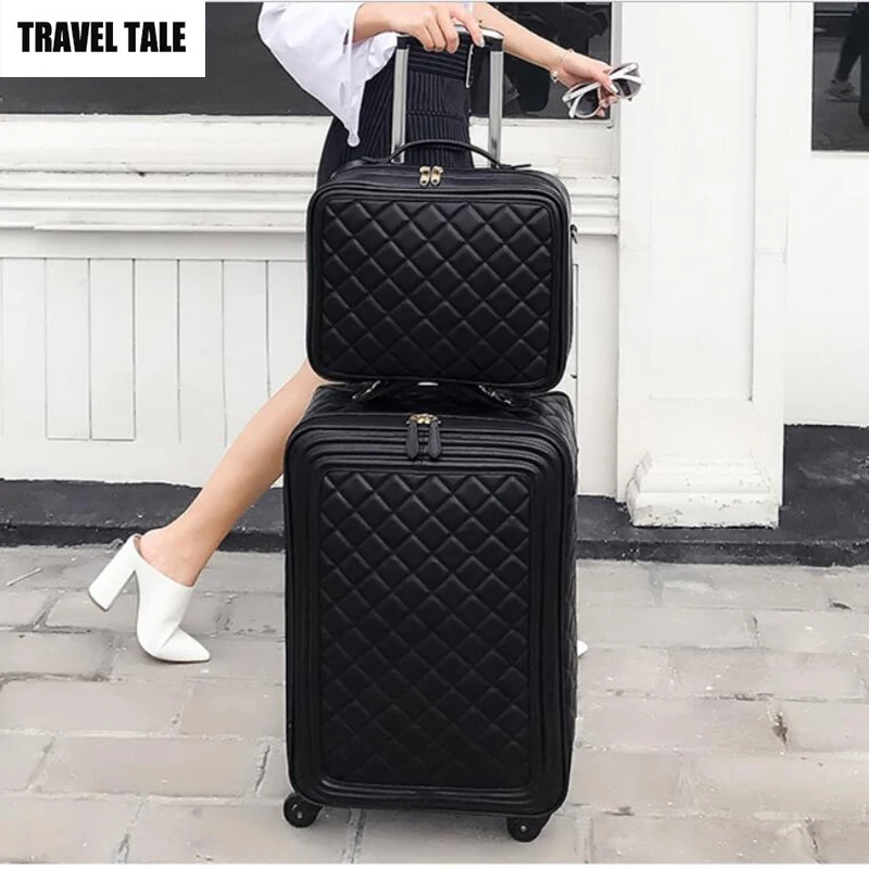 

TRAVEL TALE 20"Inch Women Spinner Leather Retro Trolley Bag 24 Travel Suitcase Hand Luggage Set