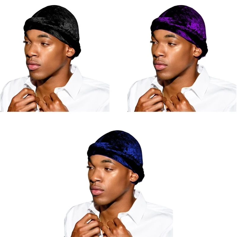 

Men Turban HeadWrap HaloTurban Durag Comfy Chemo Hat Satin Lined HeadScarf Muslim Hijab Velvet Turban HeadScarf Hiphop