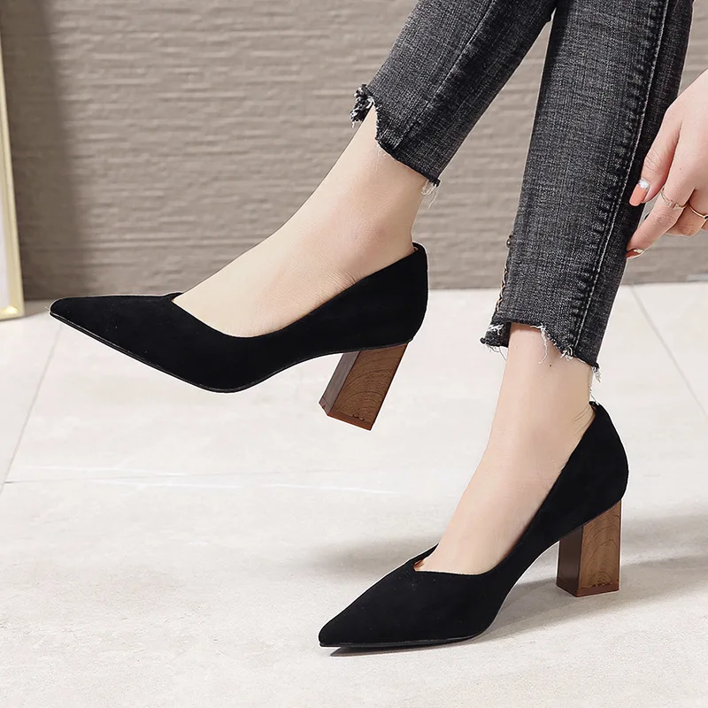 Spring Autumn High Heels Pointed Toe Women's Pumps Shoes Black Plaid Square Heel Office Shoes Elegant Ladies Casual Shoes Women