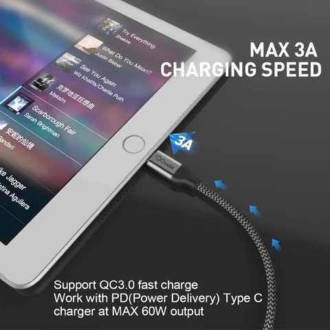 QGeeM USB 3.1 Тип C — USB C Кабель Gen2 PD 60 Вт USB-C — USB C Зарядный провод Нейлоновый шнур для Samsung Macbook Pro E-Mark Chip