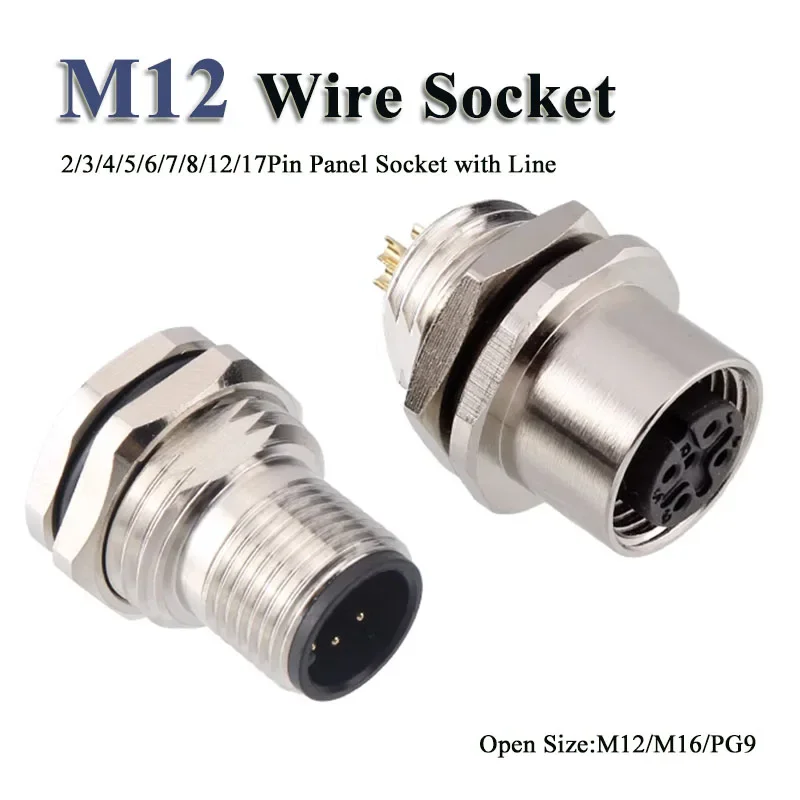 Водонепроницаемая розетка M12 с проводом 30 см IP67 2 3 4 5 6 8 12-контактная панель Передняязадняя линияная резьба Соединительный кабель M12M16PG9 (art.: 3920cdcf24ffa) - 3920cdcf24ffa