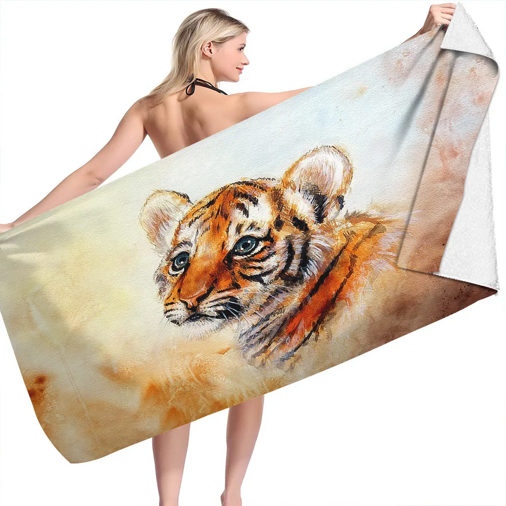 Полотенце с тигром. Пляжное полотенце с девушкой. Полотенце с тиграми
