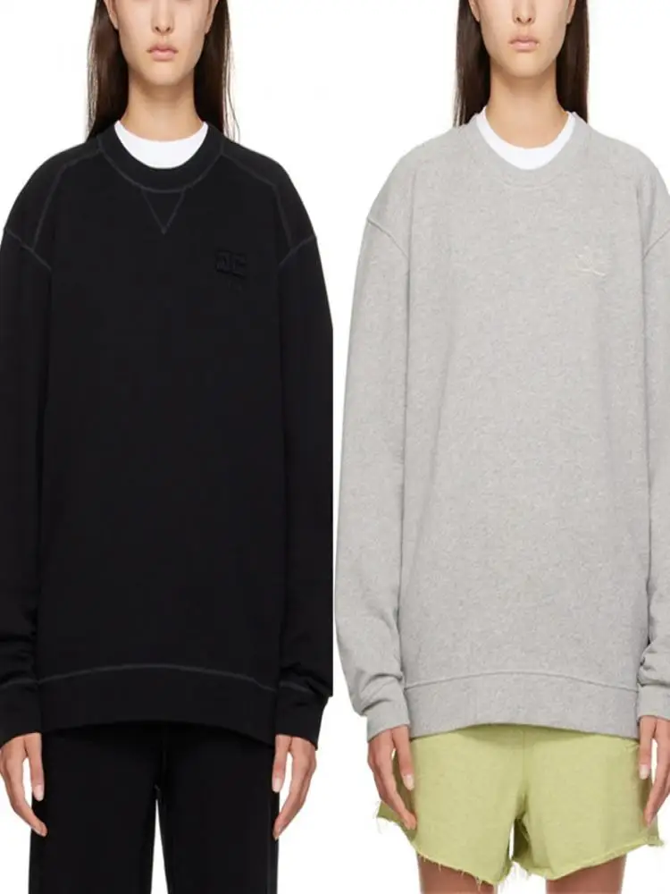 

Женский свитшот с длинным рукавом, повседневный свободный пуловер серого или черного цвета с круглым вырезом и надписью, осень 2023