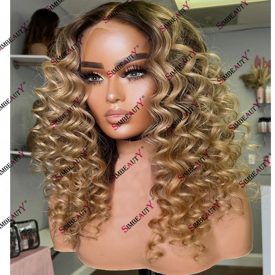 Bouncy Deep Curly Cool Blonde Human Hair Glueless Lace Front Wig for Women 13x4 Lace Front Remy Human Hair 200 Density Women Wig