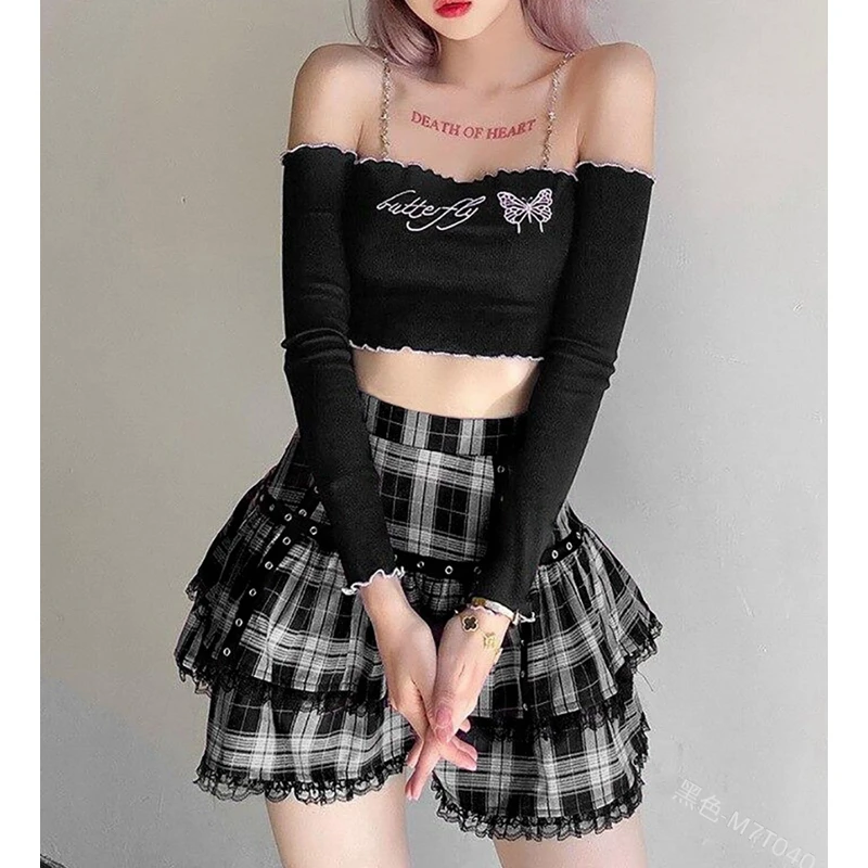 

Women's Skirt Summer Sexy Plaid Lace Stitching Skirt Women's Fashion High Waist Ruffles Pleated Mini Skirt